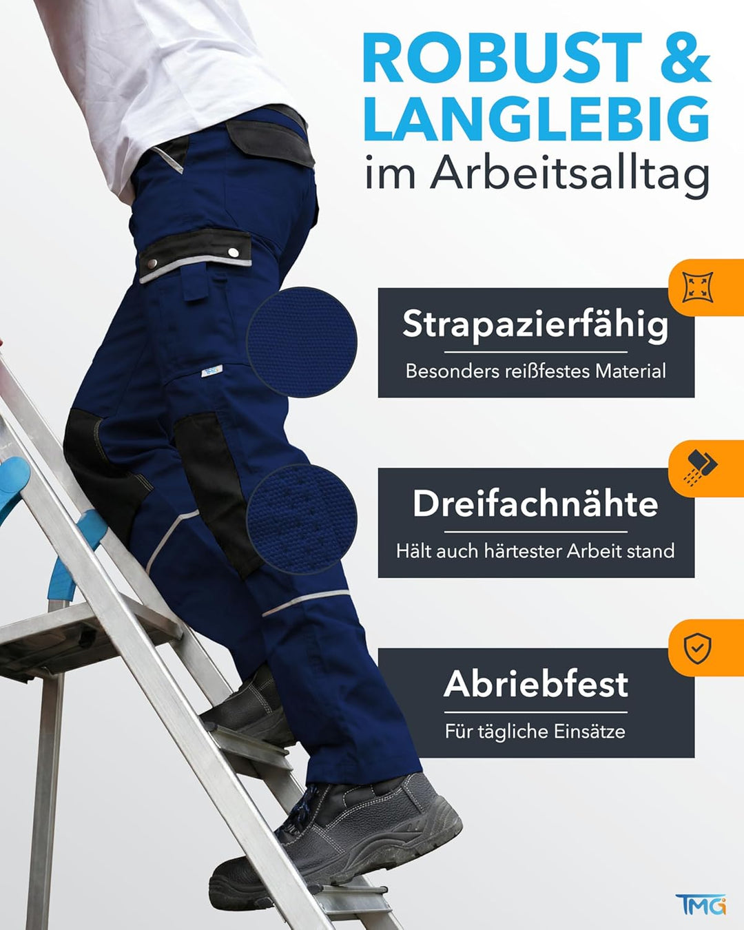 TMG® | Arbeitshose für Herren, Lange Arbeitshose mit Kniepolstertaschen, viel Stauraum, Männer Arbei