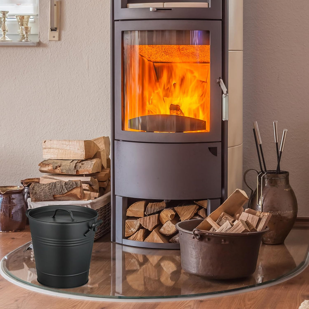 Relaxdays Ascheeimer mit Deckel, 19 Liter, runde Aschetonne mit Griffen, für Kohle & Asche, Kamin, O