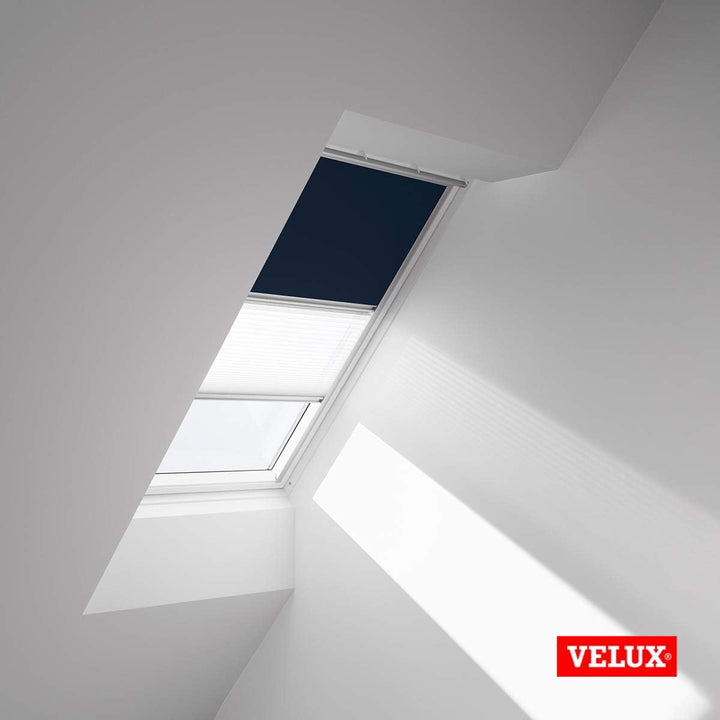 VELUX Original Dachfenster Duo Verdunkelungsrollo für MK06, Dunkelblau, mit Grauer Führungsschiene M