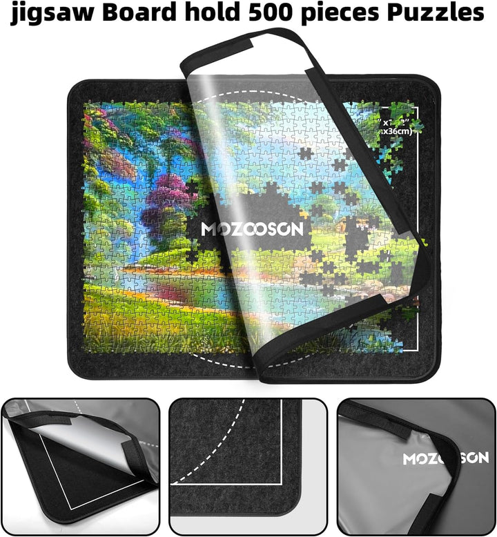 MOZOOSON Puzzlebrett 500 Teile mit 6 Sortierschalen, Tragbare Puzzlematte mit Transparenter Wasserdi