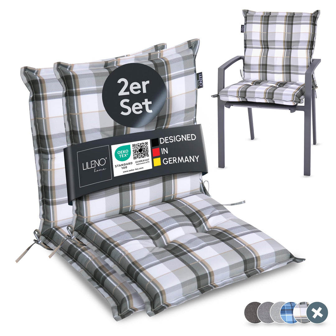 LILENO HOME Gartenstuhl Auflagen als [2er Set - Niedriglehner] in Karo Grau Y - Bequeme Liegen als S