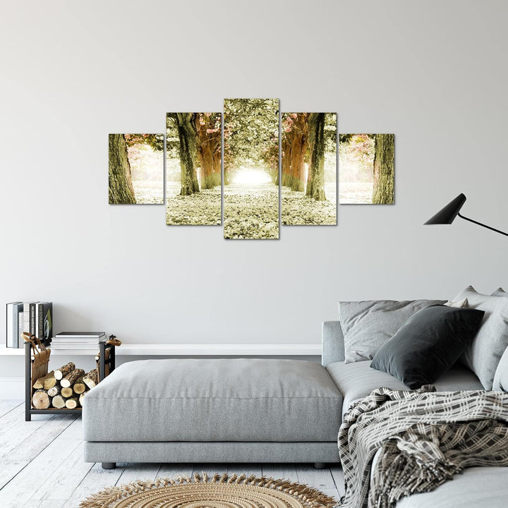 Runa Art Bild Schlafzimmer Wohnzimmer Wald Landschaft 5 Teilig Natur Grün Wandbilder auf Vlies Leinw