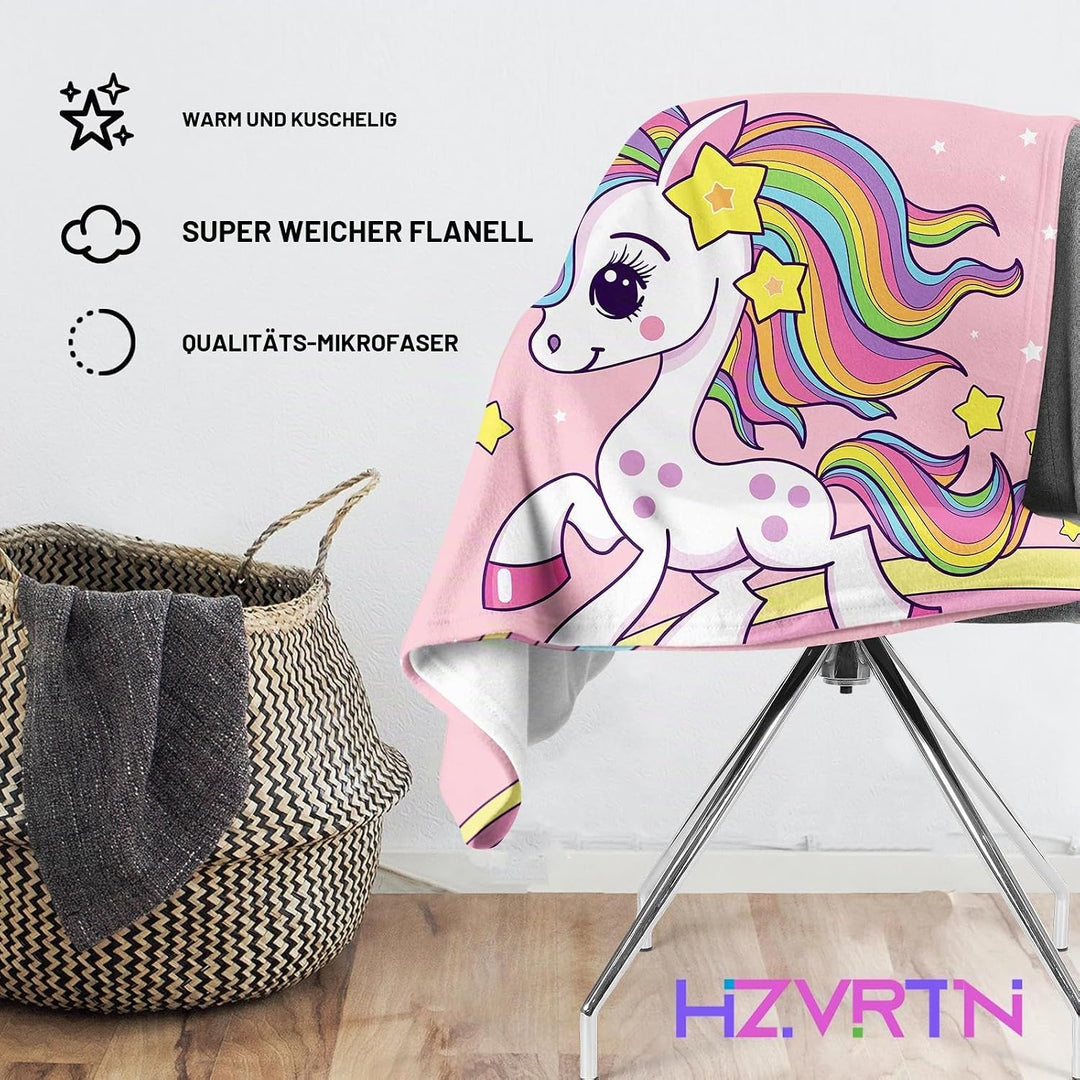 Einhorn Decke Kuscheldecke Flanell Kinder Rosa Kuscheldecke für Mädchen, Weiche Wohndecke Geburtstag