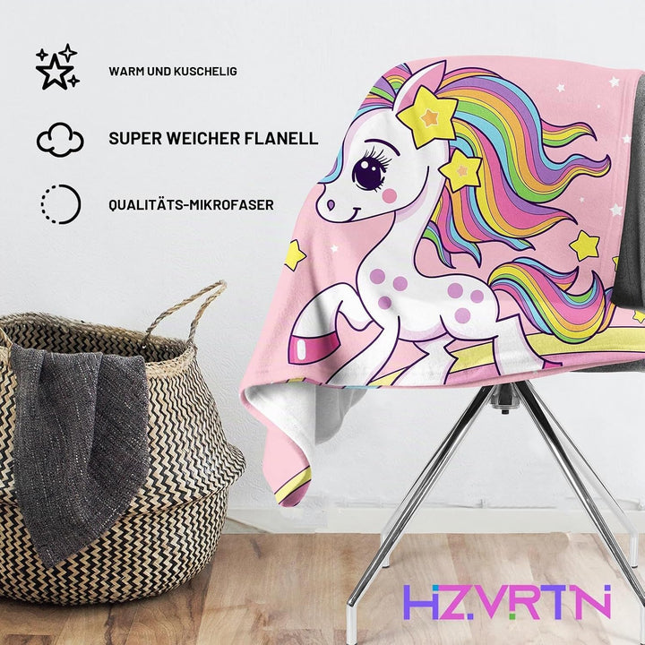 Einhorn Decke Kuscheldecke Flanell Kinder Rosa Kuscheldecke für Mädchen, Weiche Wohndecke Geburtstag