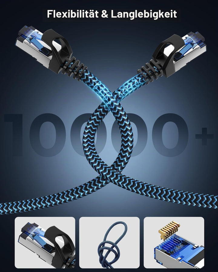 5 Stück 5x 3 meter LAN Kabel Netzwerkkabel CAT8 Ethernet Kabel, RJ45 Patchkabel 40Gbps 2000Mhz/s Gig