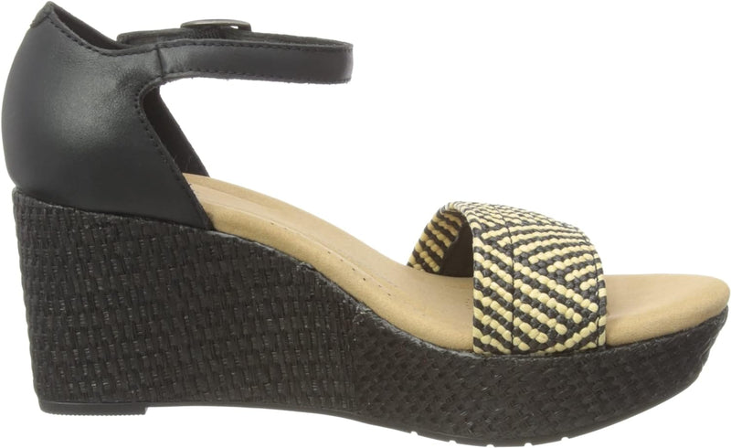 Clarks Damen Rose Ease Sandal 41.5 EU Black Leather, 41.5 EU Black Leather