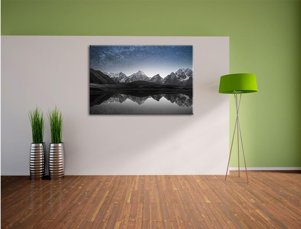 Pixxprint Sternenhimmel über dem Gebirge als Leinwandbild | Grösse: 100x70 cm | Wandbild | Kunstdruc
