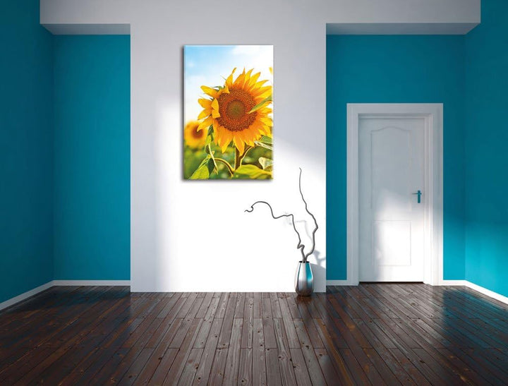 Pixxprint Sonnenblumenfeld SonnenblumeSonne als Leinwandbild/Grösse: 100x70 / Wandbild/Kunstdruck/fe