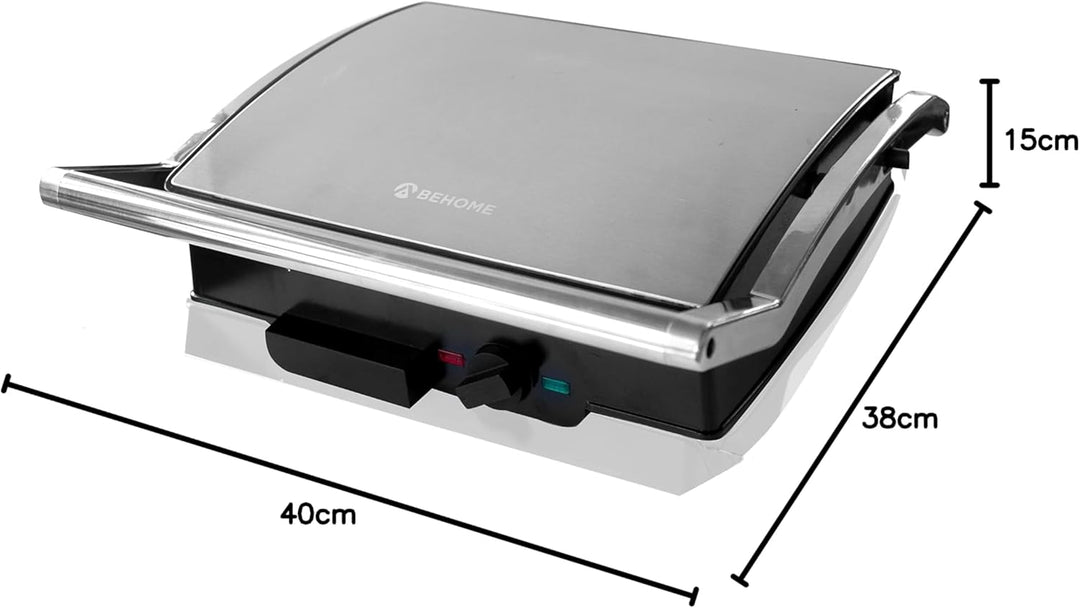 BEHOME Elektrische Grillpfanne mit doppelter Grillplatte aus Gusseisen, antihaftbeschichtet, 1800 Wa