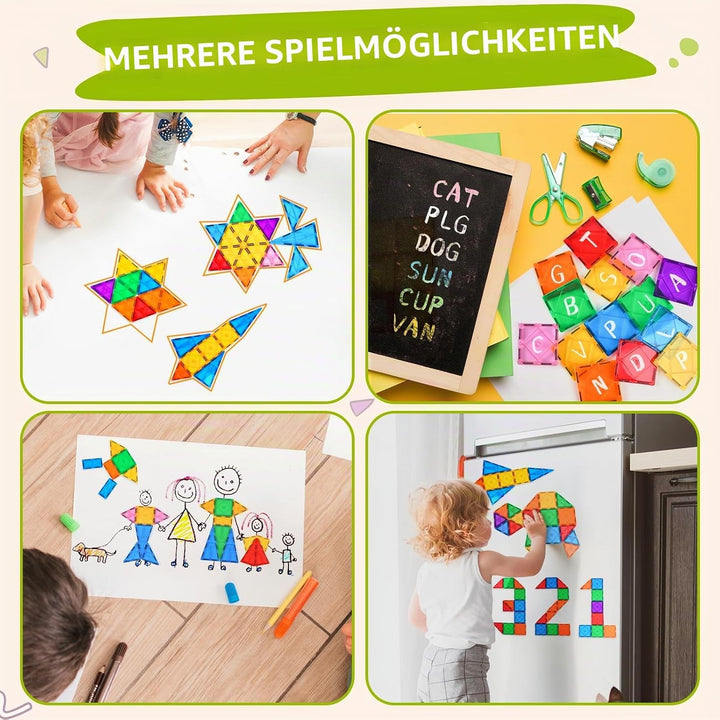 Katiago Magnetische Bausteine, 64 Teile Magnet Bausteine Spielzeug Kinder 3D Farbenfrohe Starterset