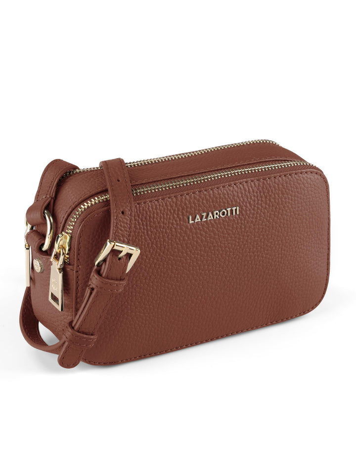 Lazarotti Bologna Leder Umhängetasche Damen | 2 Hauptfächer &amp; längenverstellbarer Schulterriemen | m