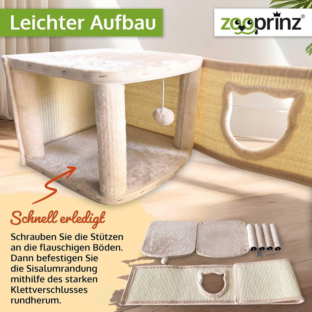 zooprinz Premium Katzenhaus – Katzenkorb für Katze – mit dicken Sisal Wänden an der Katzenbox – Höhl