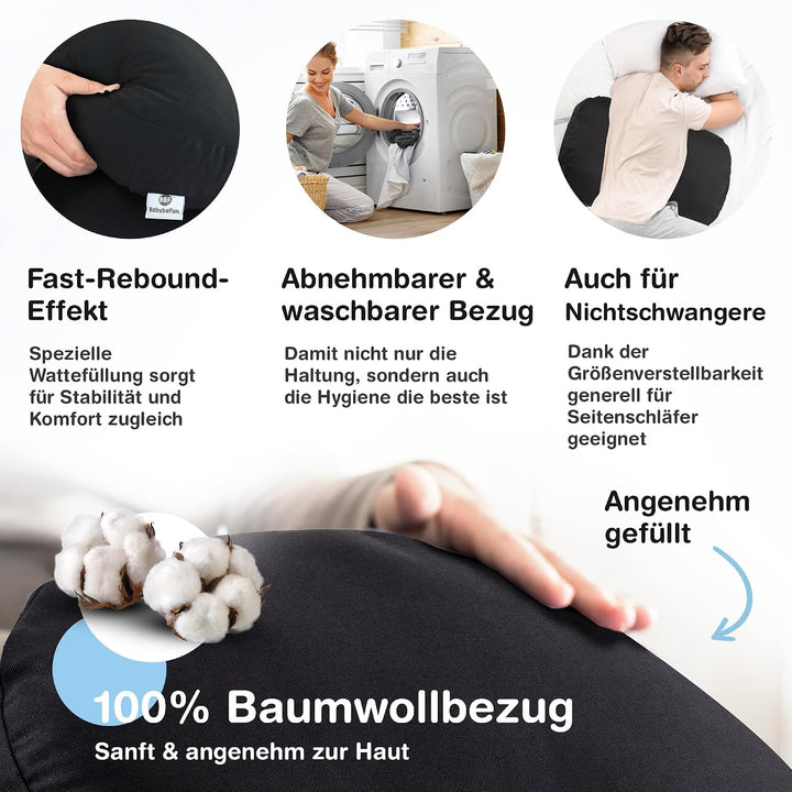 BabybeFun kompaktes Schwangerschaftskissen zum Schlafen gegen Rückenschmerzen [Extra Komfort Dank Ve