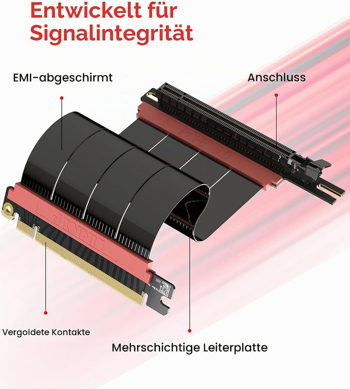 LINKUP - AVA5 PCIE 5.0 Riser-Kabel | RTX5090 RX9070 GPU Bereit | x16 128GB/s Geschwindigkeit | PCIe