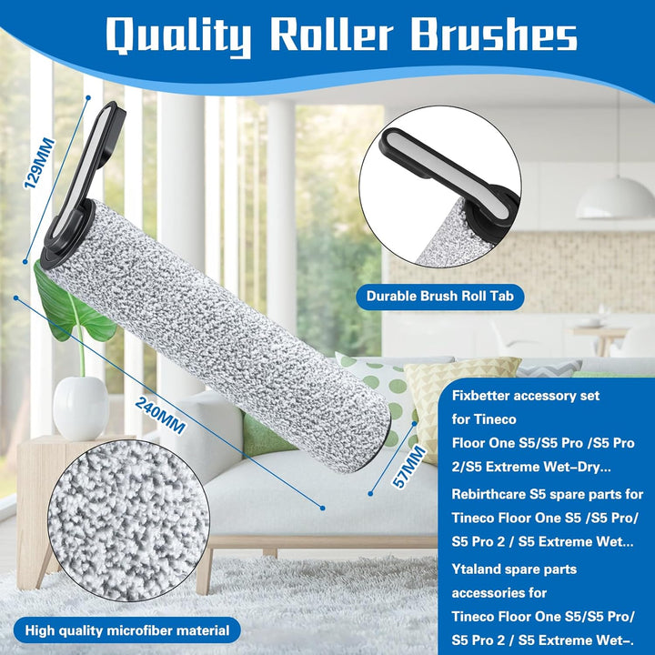 Ersatzbürstenwalze und Filter Geeignet für Tineco Floor One S5 Combo Nass- und Trockensauger 2 Bürst