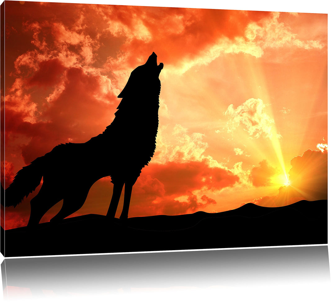 Pixxprint Wolf Heulen als Leinwandbild/Grösse: 100x70 cm/Wandbild/Kunstdruck/fertig bespannt, 100x70
