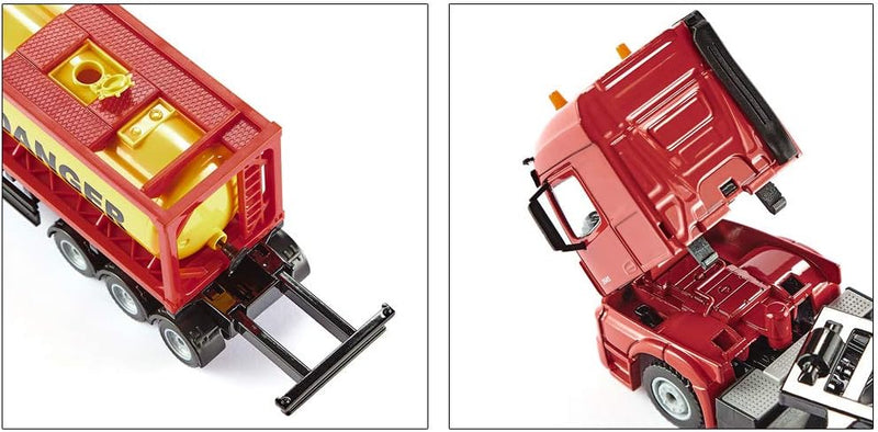 siku 3922, Mercedes-Benz LKW mit gerahmten Tankcontainer, 1:50, Metall/Kunststoff, Rot, Inkl. 1 Cont