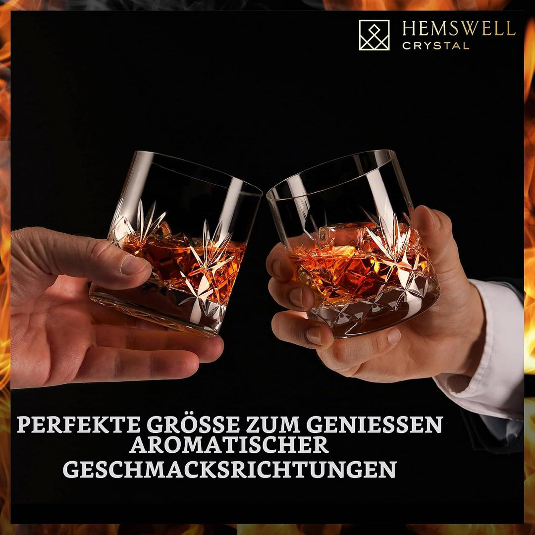 Hemswell Kristall Whisky Gläser Set, 2 Stück – 310 ml, altmodische Gläser, Whisky-Becher – tradition