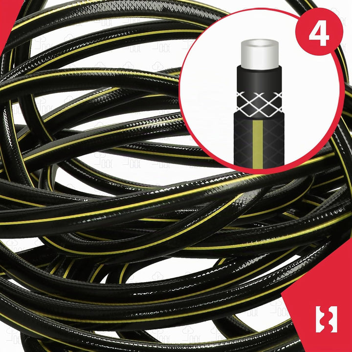 KOTARBAU® Gartenschlauch 3/4" 20m 4-lagig Verstärkt Schwarz-Gelb Professionell zum Giessen von Pflan