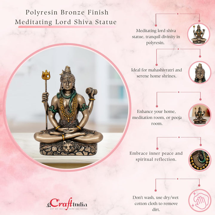eCraftIndia Meditatin Lord Shiva Dekofigur aus kaltgegossener Bronzeharz, braun und gold, Einheitsgr