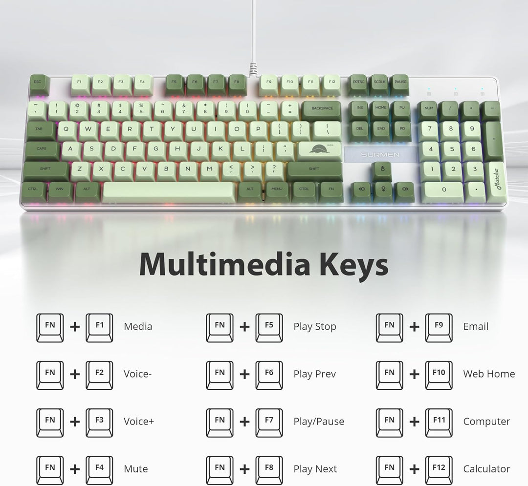 SOLIDEE mechanische Gaming-Tastatur in voller Grösse,grüne Matcha-Tastatur,QWERTY 104 Tasten kabelge