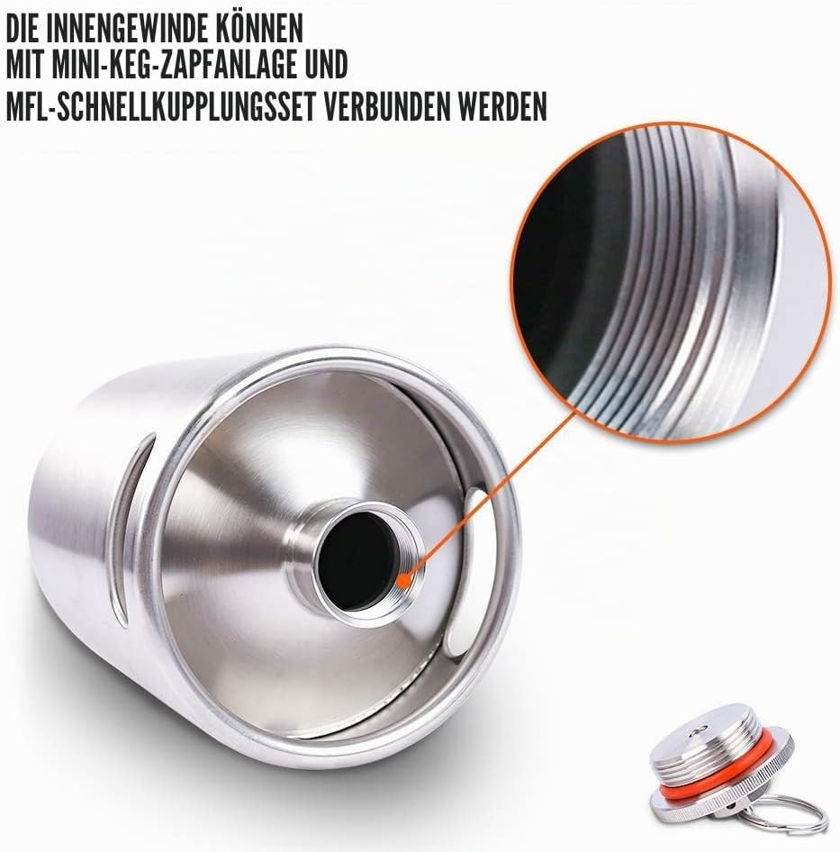 TMCRAFT 2 Liter Mini Growler Keg, tragbares Edelstahl-Bierfass mit sechskantem Spiraldeckel für Haus