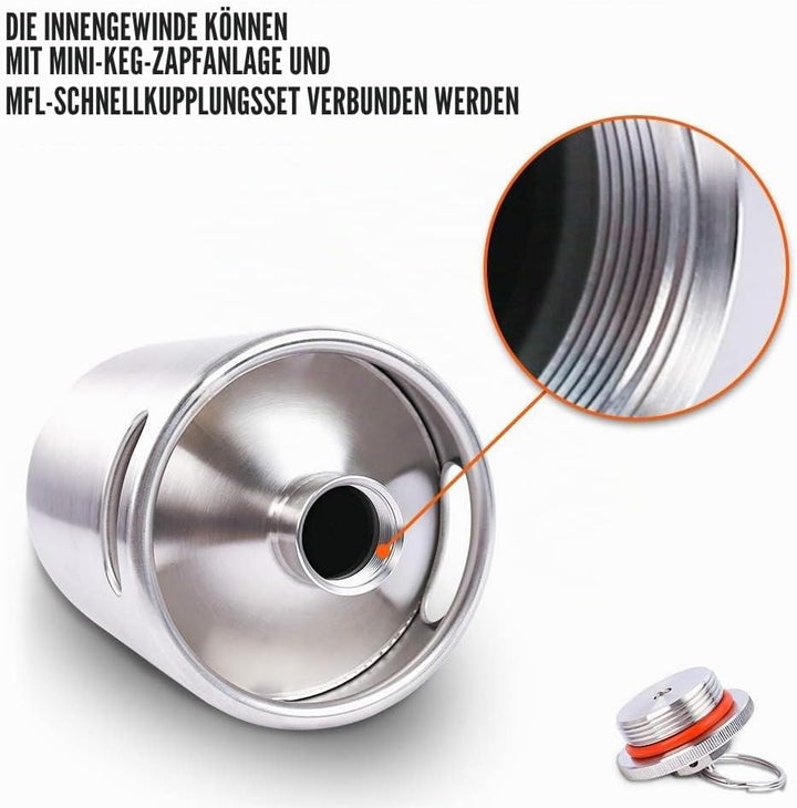 TMCRAFT 2 Liter Mini Growler Keg, tragbares Edelstahl-Bierfass mit sechskantem Spiraldeckel für Haus