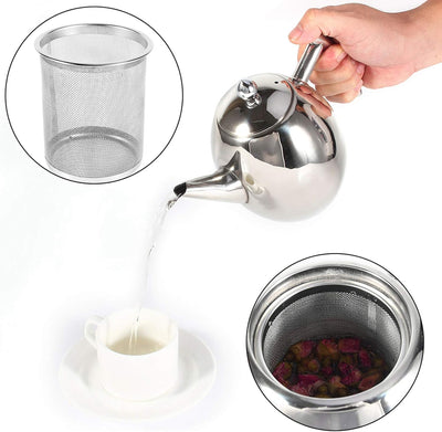 Dioche Teekanne 1000 ml, Teekanne mit Teesieb, Edelstahl-Teekanne mit Teefilter für Zuhause, Café, H