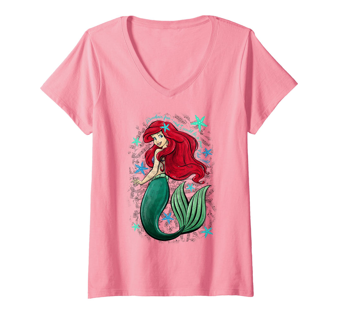 Womens Disney The Little Mermaid Ariel's Song Music Notes V-Neck T-Shirt
