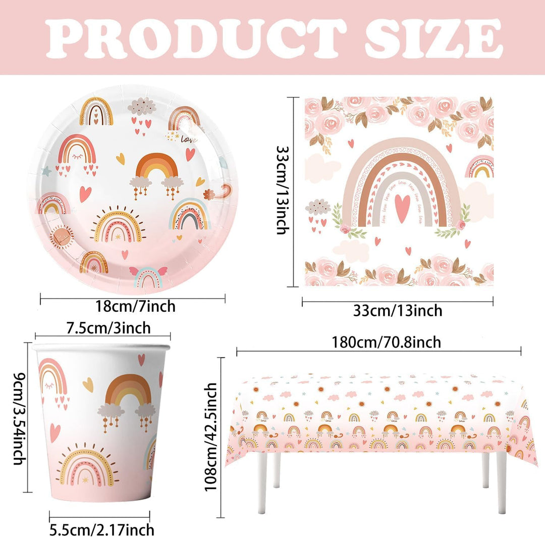 Bohemian Rainbow Partygeschirr Set,Doyomtoy Serve 20 Gäste Geburtstag Partygeschirr,Tischdecken,Tell