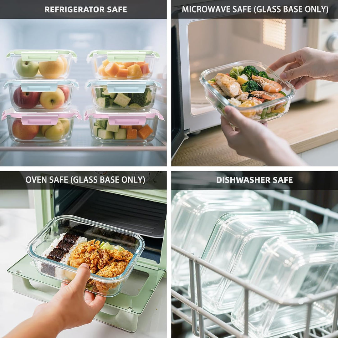 MerryNine Frischhaltedosen mit Deckel, 10 Stück Glas Meal Prep Container Auslaufsicher Luftdicht Gla
