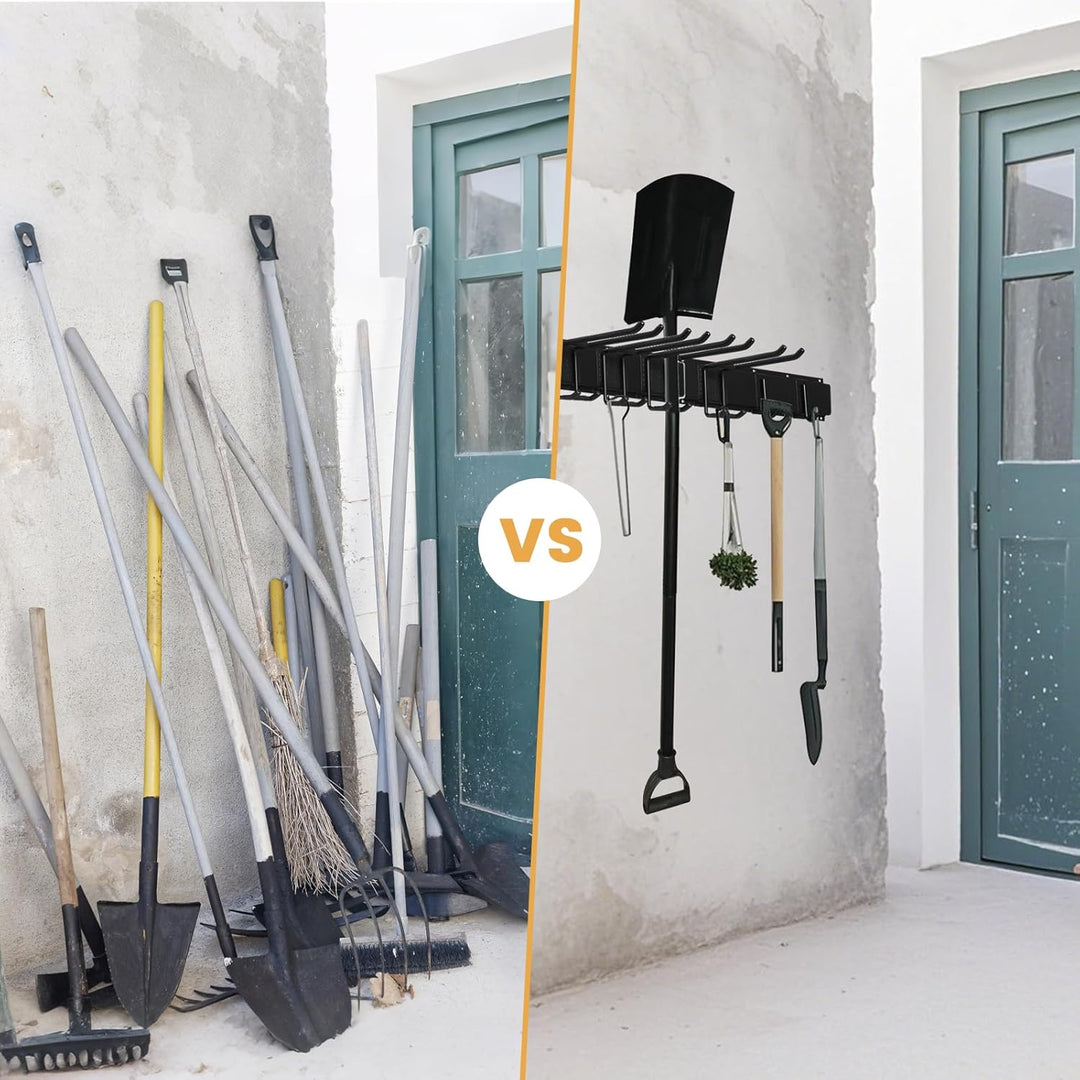 Gartengeräte Halterung, Garagen Wand Management Aufbewahrungsregal, Robuste Edelstahlhalterung mit 9