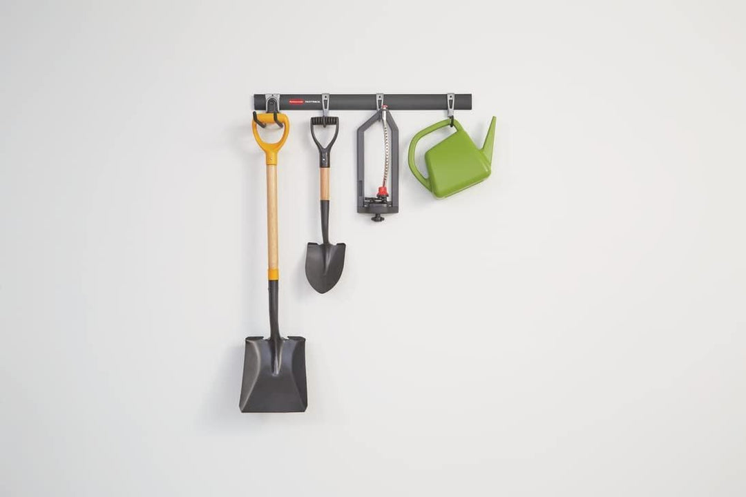 Rubbermaid FastTrack Garagenaufbewahrungshaken, 5 Stück, All-in-One Schienenhaken-Set und Werkzeug-O