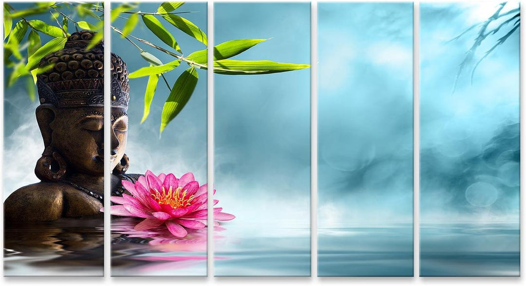 Bild auf Leinwand Buddha Meditationsteich Wandbild Poster Kunstdruck Bilder, Leinwand 160x80cm - 5 T