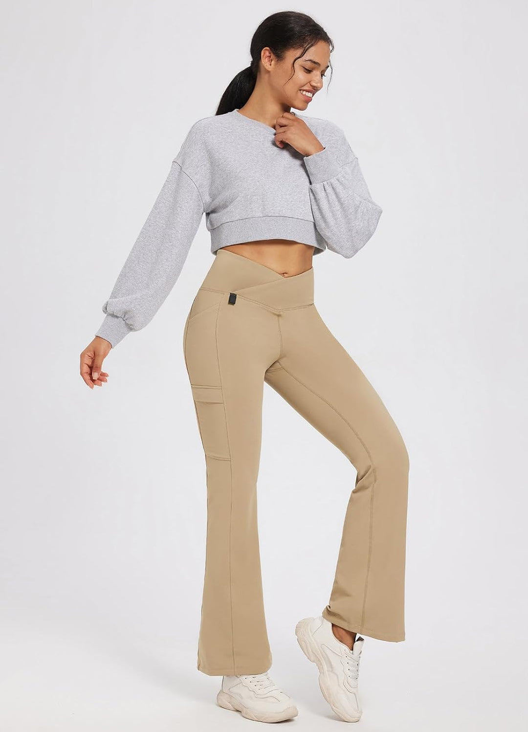 BALEAF Damen Thermo Hose Yogahose Bootcut Leggings Wasserabweisend Crossover Flare Leggings Warm Hig