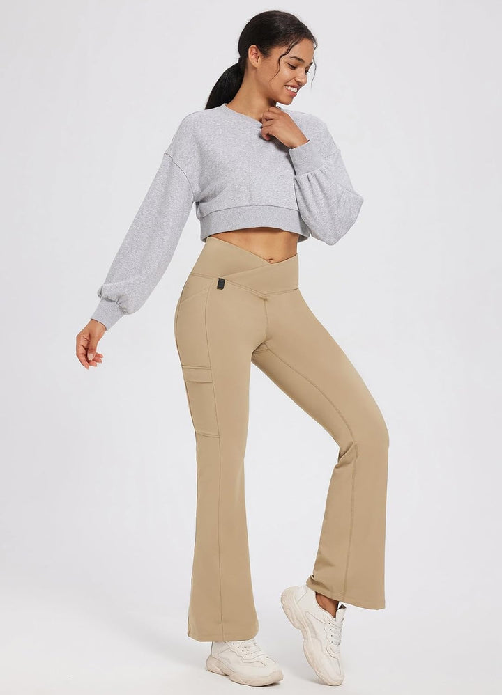 BALEAF Damen Thermo Hose Yogahose Bootcut Leggings Wasserabweisend Crossover Flare Leggings Warm Hig