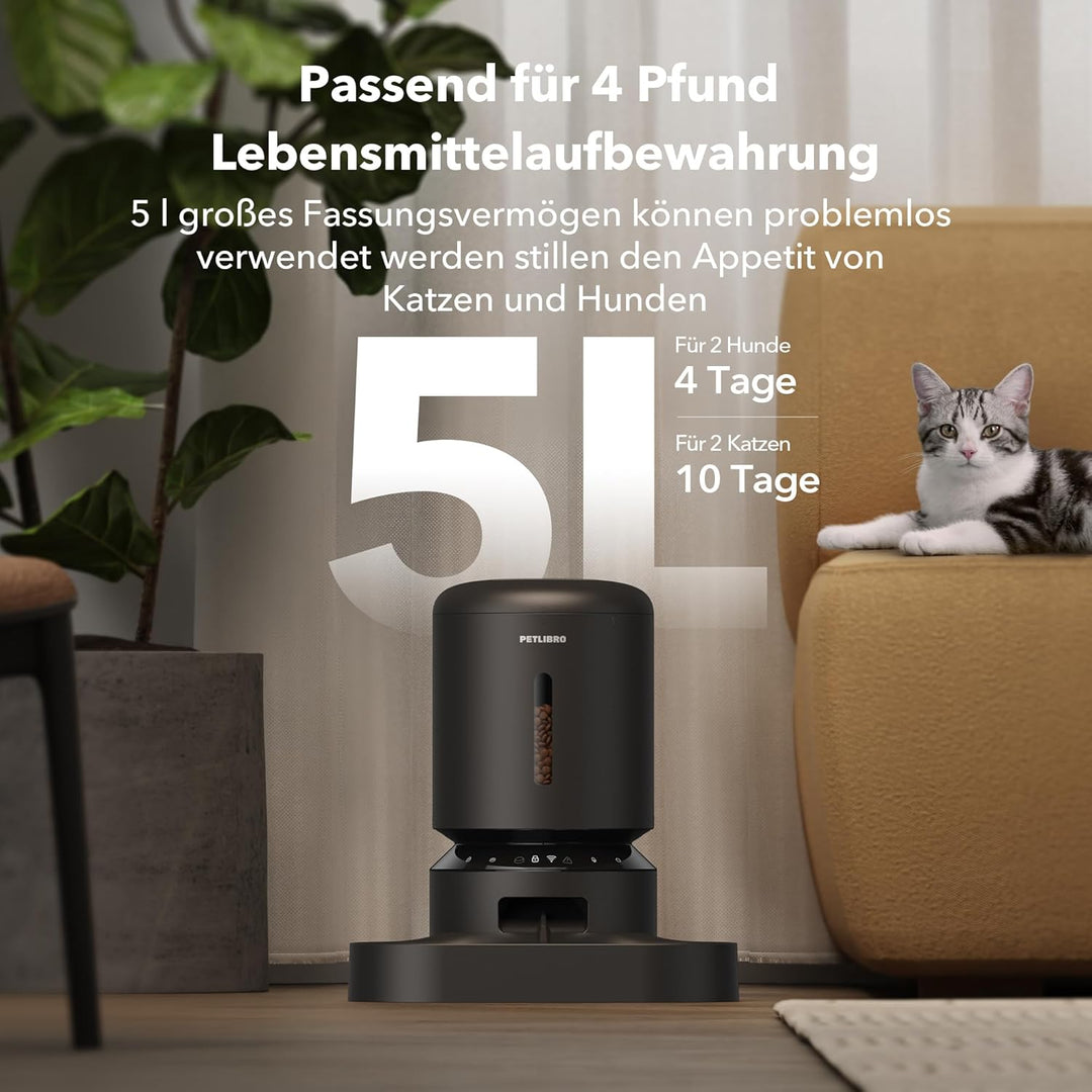 PETLIBRO 5G Wi-Fi Futterautomat für 2 Katzen und Hunde mit APP, WLAN-Haustierfutterspender, Automati