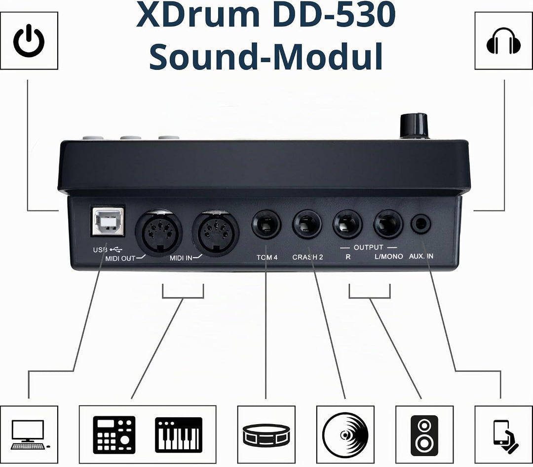 XDrum DD-530 E-Drum Set mit Mesh Heads - Elektronisches Schlagzeug mit 4 Becken Pads 5 Mesh Head Pad