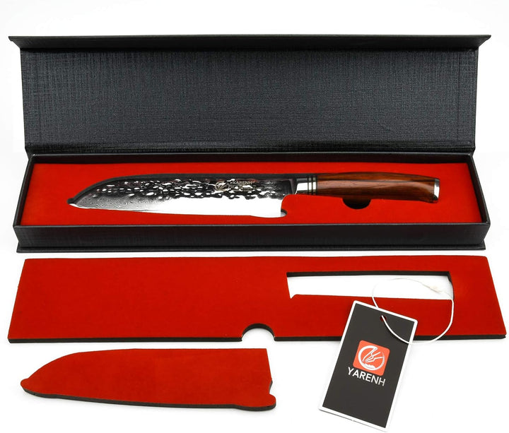 YARENH santoku messer damast 18cm, küchenmesser scharf Aus 73 Schichten Damaststahl,mit Holzgriff, k