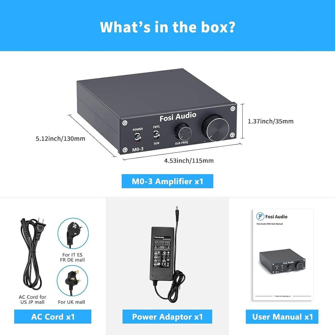 Fosi Audio M03 Subwoofer Verstärker 200W, TPA3255 Mini Monokanal Subwoofer-Verstärker, Voll-Frequenz