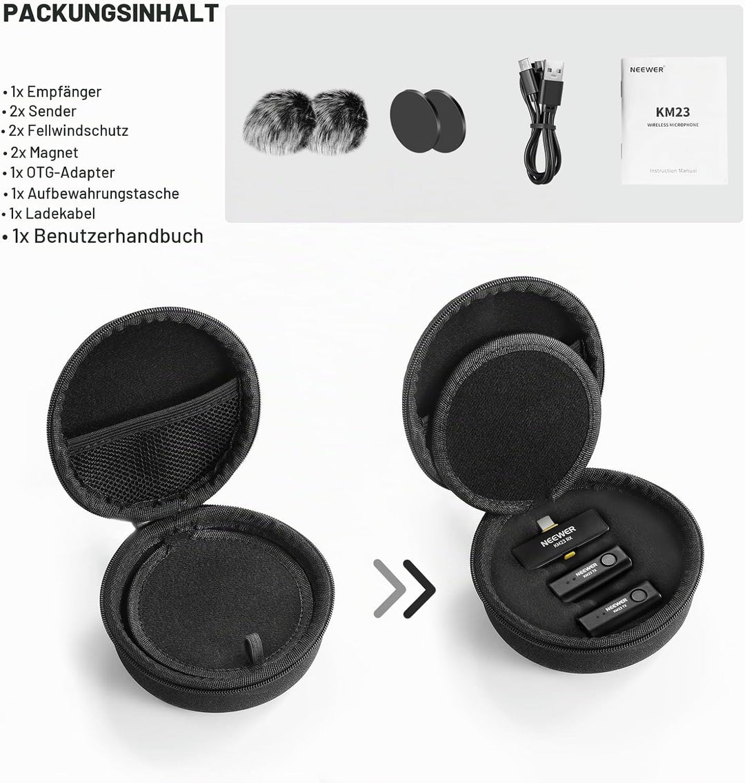 NEEWER Kabelloses Lavalier Mikrofon Set für USB C, omnidirektionales Kondensatormikrofon, kompatibel