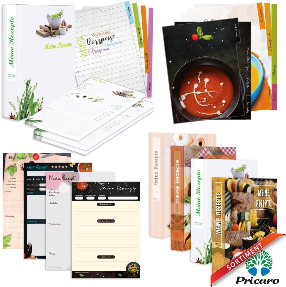 PRICARO Rezeptordner Komplett-Set "Schneidebrett", A4, 8 teilig