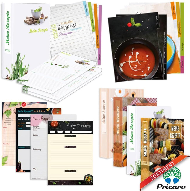 PRICARO Rezeptordner Komplett-Set "Schneidebrett", A4, 8 teilig