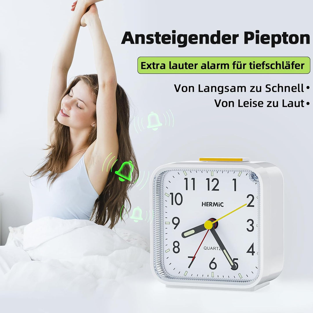 Wecker Analog Ohne Ticken Wecker mit Licht, Batteriebetrieben, Lauter Alarm, Schlummerfunktion, Gerä