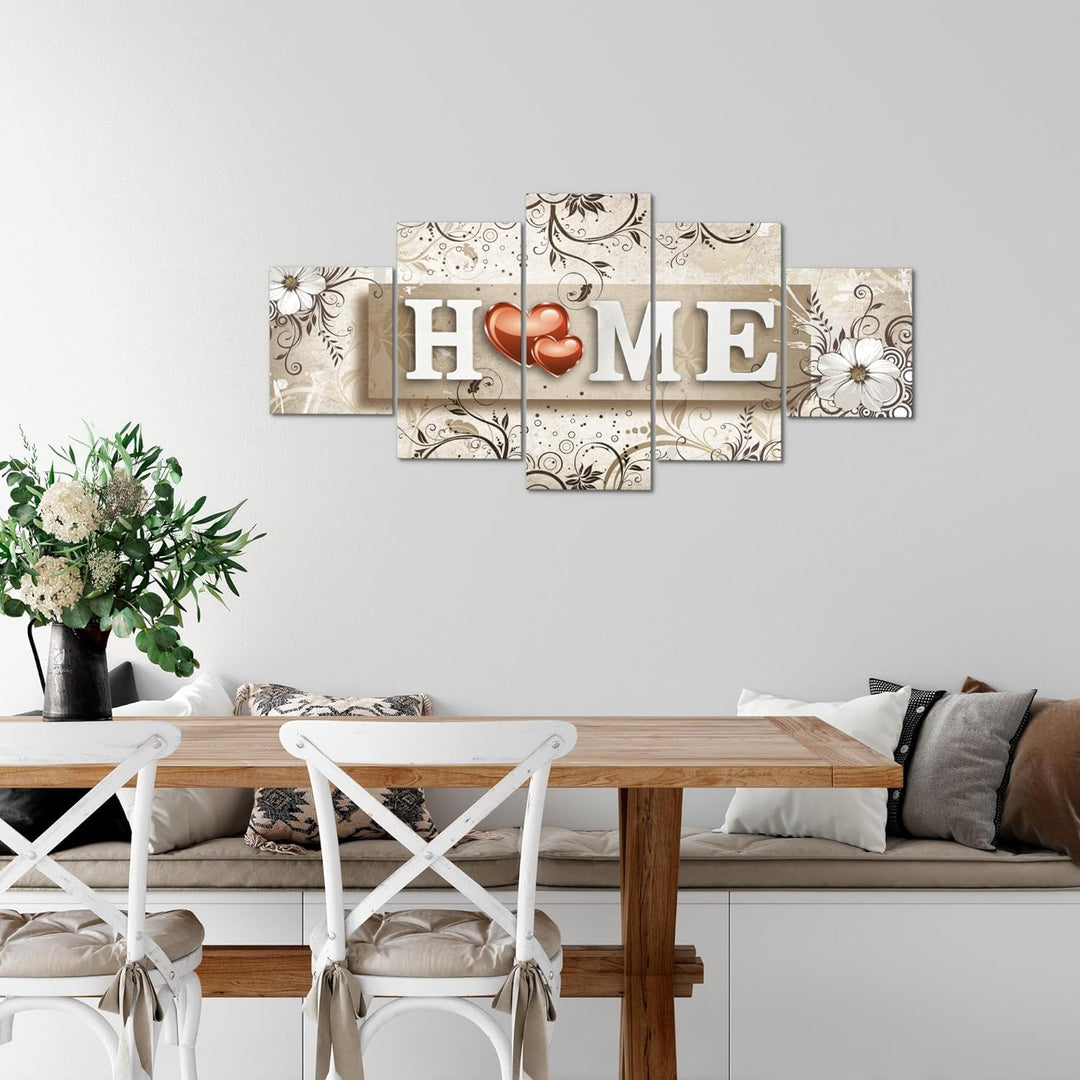 Runa Art Wandbilder Home Vintage 5 Teilig Bild auf Vlies Leinwand Deko Wohnzimmer Home Herz Beige 03
