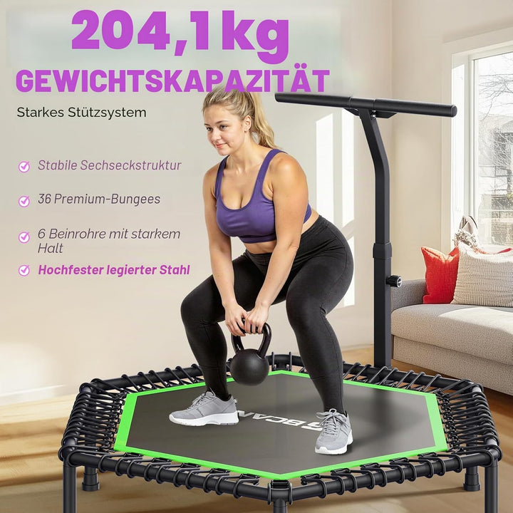 BCAN Fitness Trampolin Indoor Ø 122/133 cm, Trampolin Erwachsene bis 250 kg, Bodentrampolin mit vers