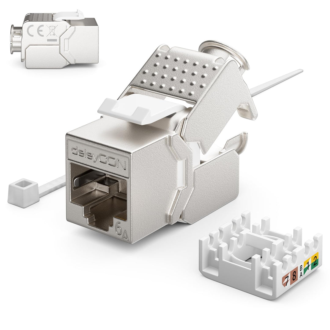 deleyCON 24x Keystone Modul CAT 6a Jack - Vollgeschirmt STP RJ45 Buchse Werkzeugfrei Dank Snap-In Mo