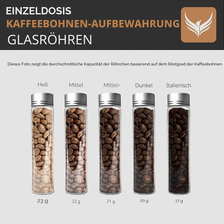 KNODOS Aufbewahrungsröhrchen für Kaffeebohnen, 10 Stück, versiegeltes Glas, Reagenzgläser mit Deckel