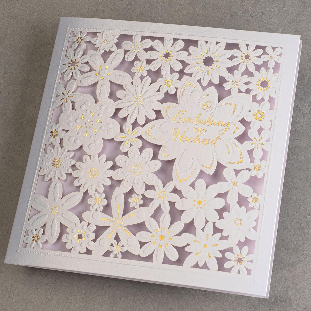 HOCHZEITSEINLADUNGEN - 20 St. 135x135mm, MIT BEDRUCKBAREN EINLAGEN UND UMSCHLÄGEN FÜR HOCHZEIT – LAS