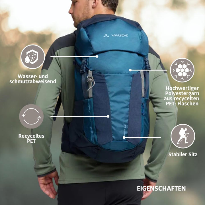 VAUDE Brenta 30 Wanderrucksack 30L mit ergonomischem Tragesystem, atmungsaktiver Rückwand, Trinksyst